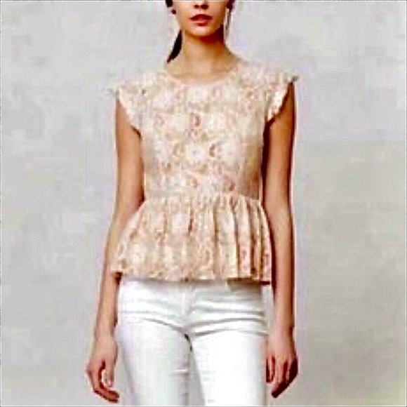 Anthropologie Tops - Anthropologie Maeve Katrina Lace Shimmer Peplum Top